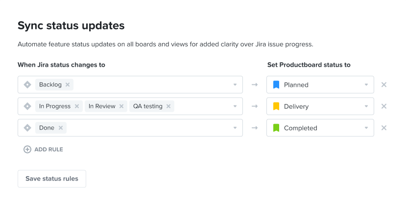 Sync feature status in Productboard with issue status in Jira
