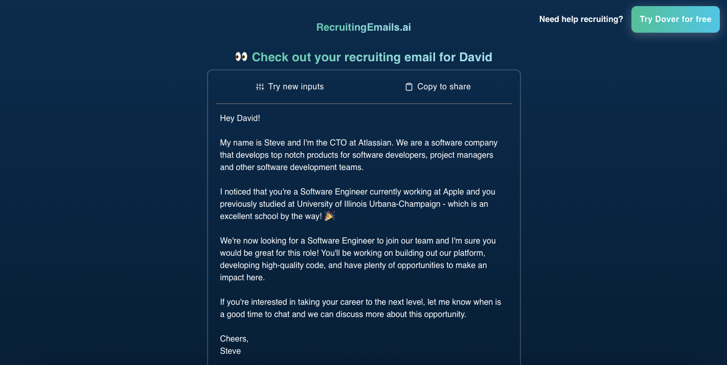 Personalized recruiting emails generator