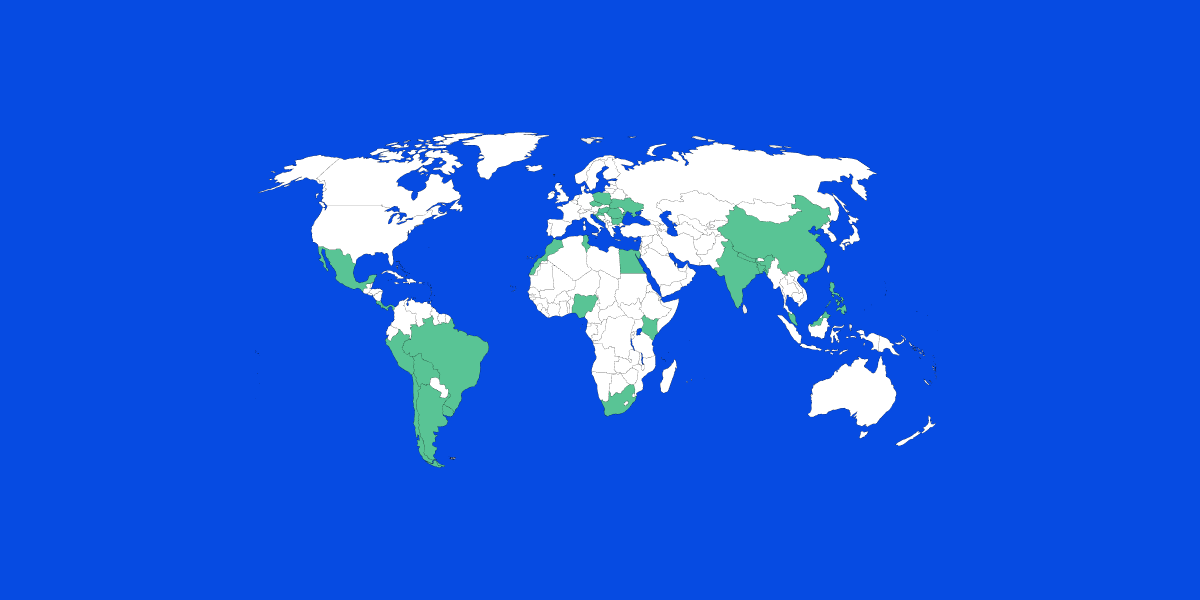 World map Top Offshore Countries for Development